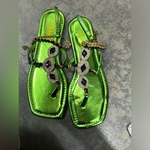 Green Rhinestone sandals